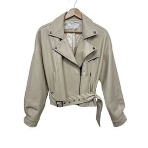 Astr the Label Cream Rubia Faux Leather Moto Jacket Womens Size Medium